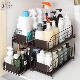 2 Pack Under Sink Rack Organizer with Sliding Drawers