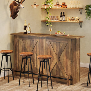 2Tier Rustic Brown Bar Table with Footrest