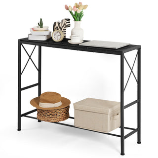 Mesa de entrada estreita de 2 níveis com prateleiras