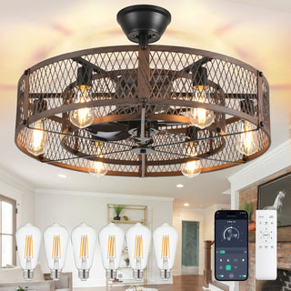 2026 Caged Outdoor Ceiling Fan with Light and Remote Control