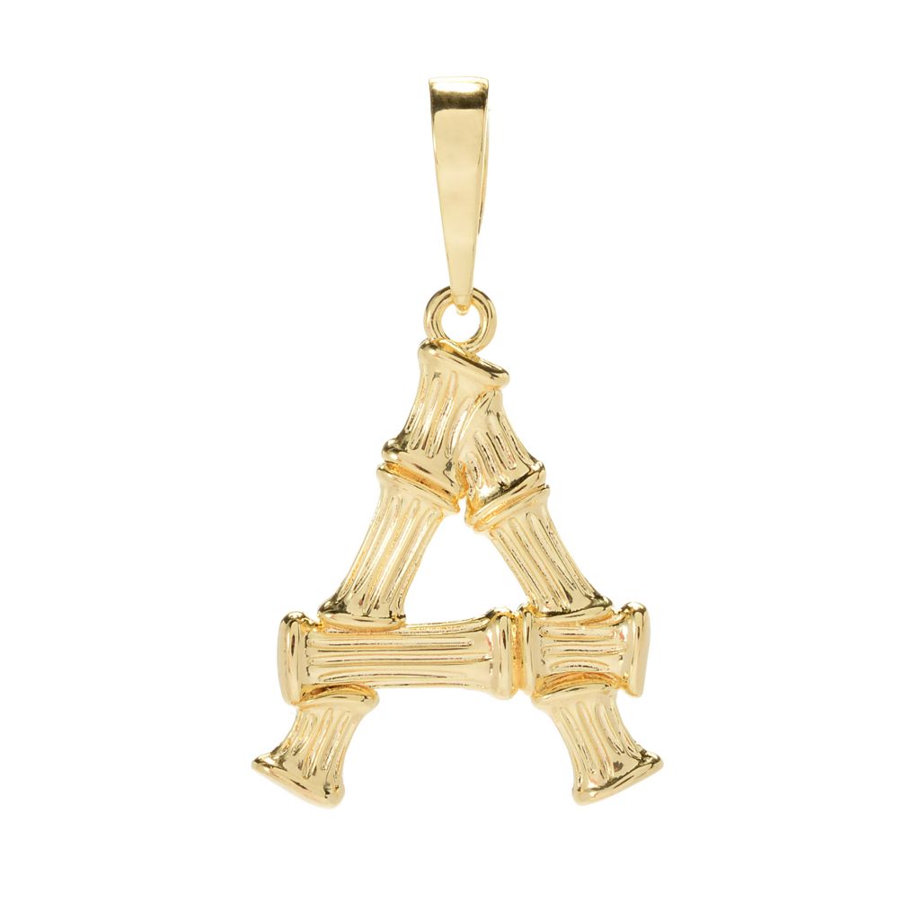 Pingente com inicial em formato de bambu banhado a ouro 18K Toscana Italiana de 1,75"
