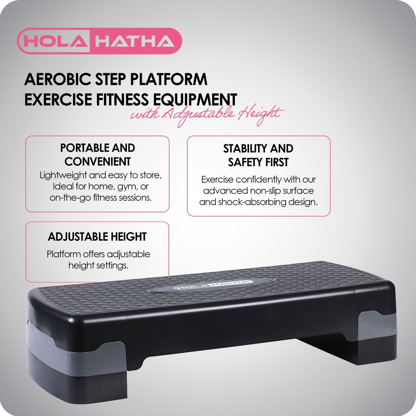 Plataforma de degrau aeróbico HolaHatha, equipamento de ginástica com altura ajustável