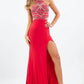 Rachel Allan - Beaded Halterneck Evening Gown With High Slit