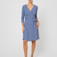 Vestido feminino Leota Perfect Wrap com manga 3/4, azul, tamanho médio