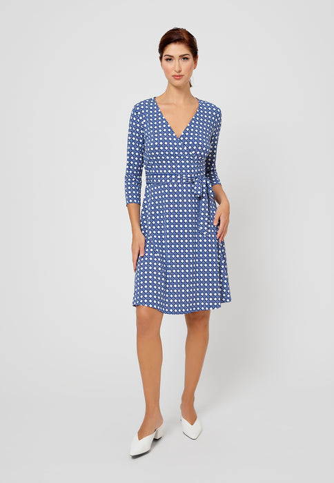 Vestido feminino Leota Perfect Wrap com manga 3/4, azul, tamanho médio