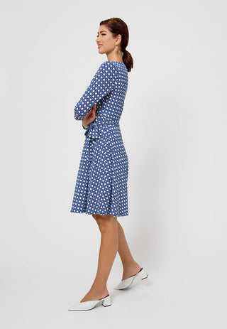 Vestido feminino Leota Perfect Wrap com manga 3/4, azul, tamanho médio
