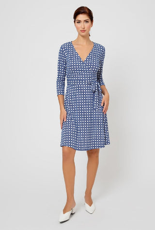 Vestido feminino Leota Perfect Wrap com manga 3/4 azul tamanho pequeno