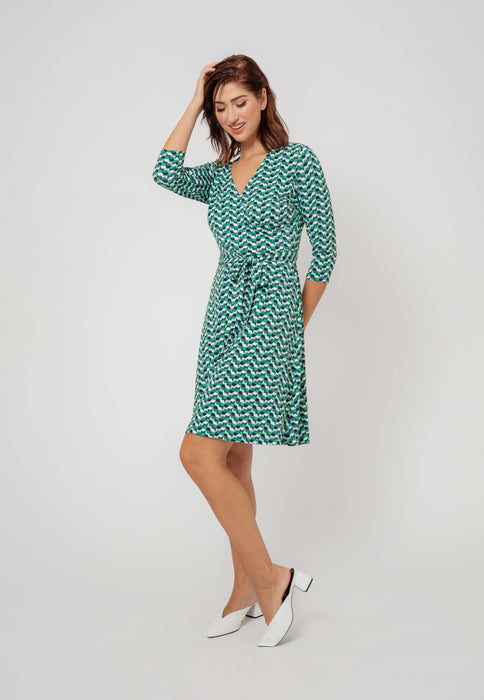 Vestido feminino Leota Perfect Wrap com manga 3/4 azul