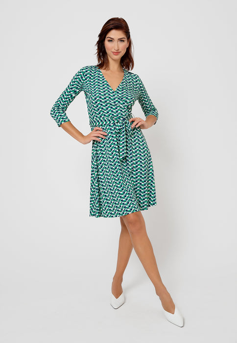 Vestido feminino Leota Perfect Wrap com manga 3/4 azul