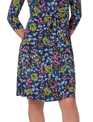 Vestido envelope falso de manga comprida perfeito para mulheres Leota, azul, tamanho grande