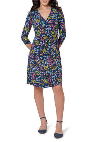 Vestido envelope falso de manga comprida perfeito para mulheres Leota, roxo, tamanho médio
