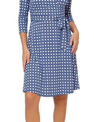 Vestido envelope falso de manga comprida perfeito para mulheres Leota, azul, tamanho grande