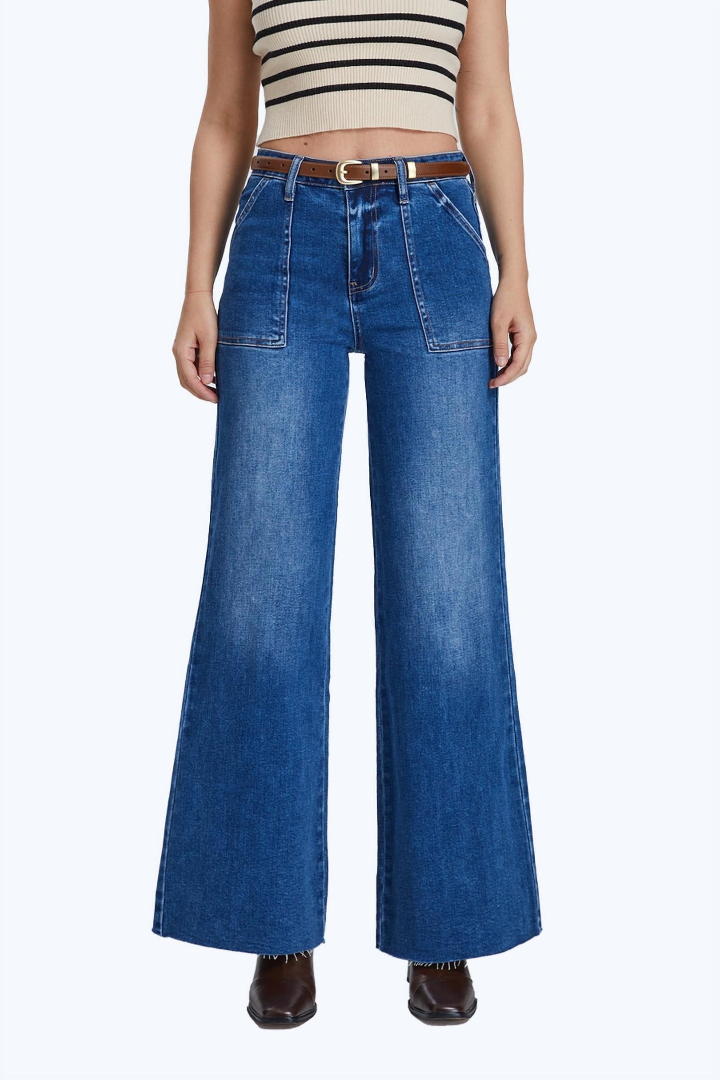 Bayeas - Women's Utility Patch Pocket Wide Leg Jean
