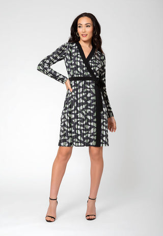 Vestido envelope feminino Leota Kara manga longa preto