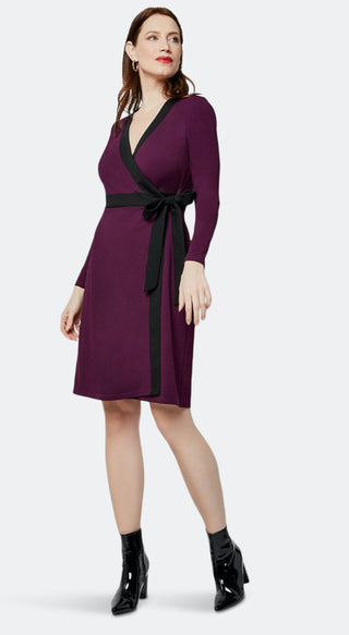 Vestido envelope falso de manga comprida com lantejoulas Kara para mulheres Leota, roxo, tamanho pequeno