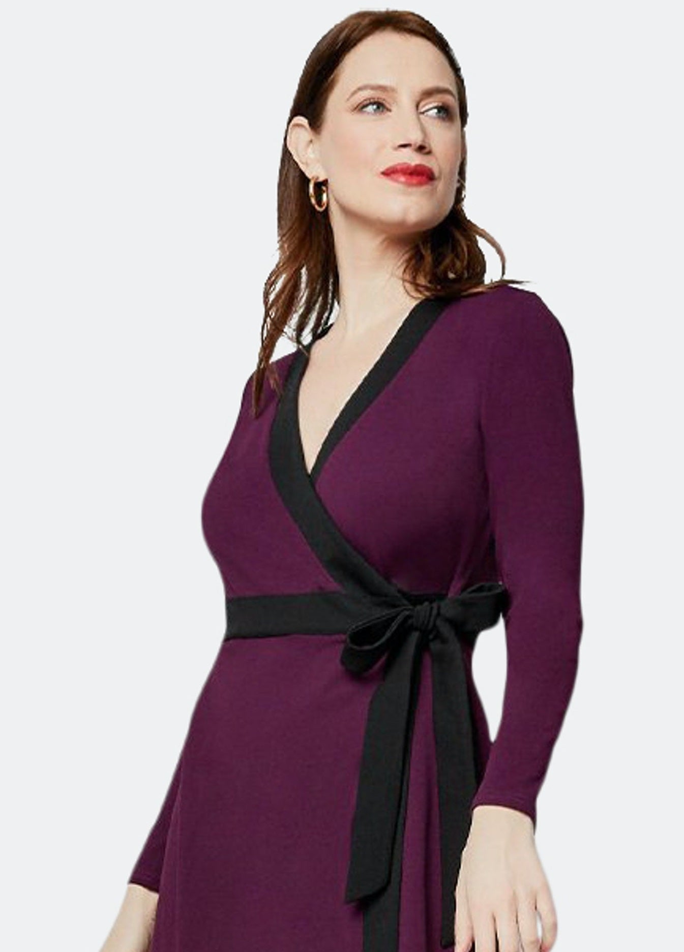 Vestido envelope falso de manga comprida com lantejoulas Kara para mulheres Leota, roxo, tamanho pequeno