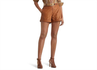 Shorts LAUREN Ralph Lauren de pele de cordeiro marrom tamanho 14