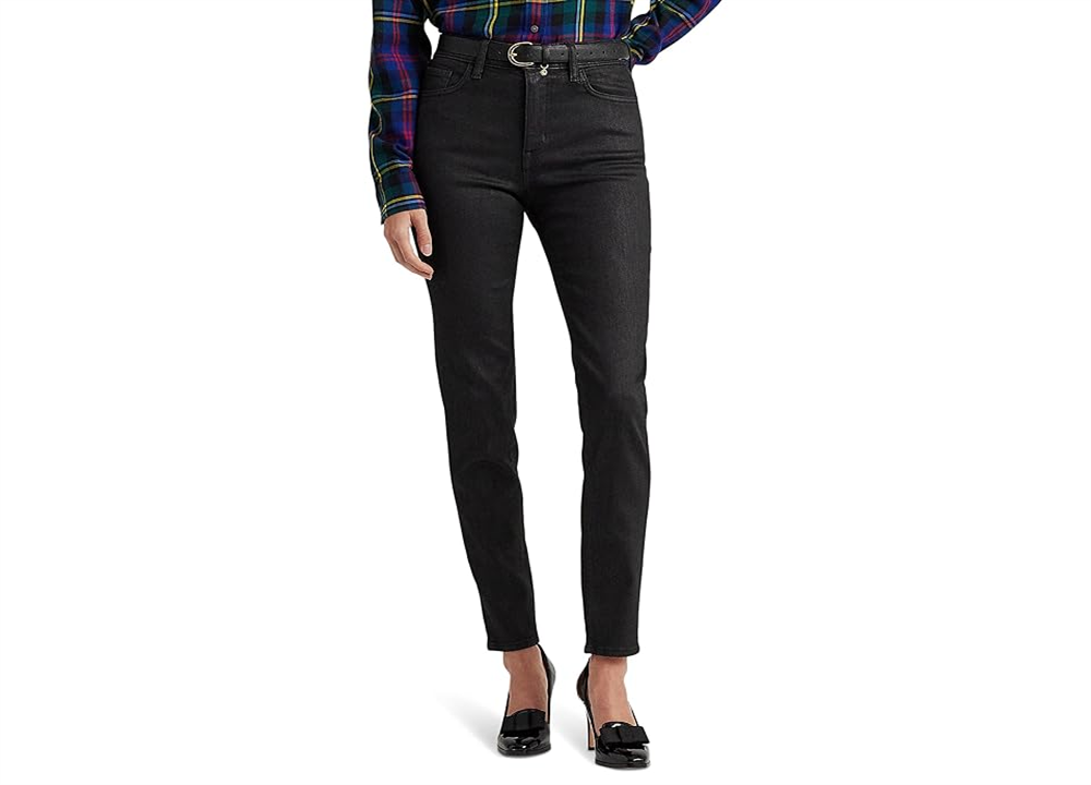 Calça Jeans Skinny de Cintura Alta com Revestimento Ralph Lauren, Preta, Tamanho 10 28
