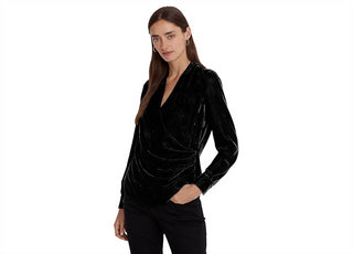 Blusa de veludo com sobrepeliz feminina Lauren Ralph Lauren, preta