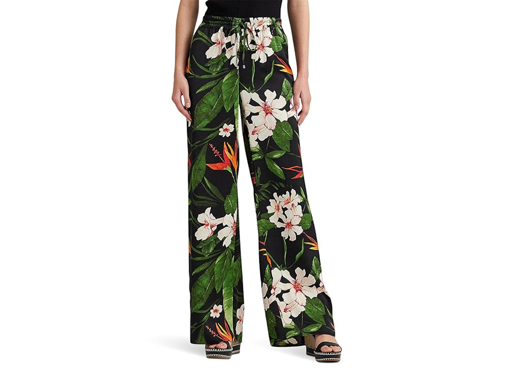 Calças largas LAUREN Ralph Lauren Floral Satin Charmeuse Multi