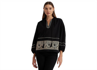 LAUREN Ralph Lauren Blusa de voile de algodão bordado Preto