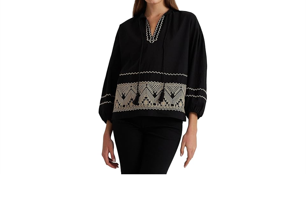 LAUREN Ralph Lauren Blusa de voile de algodão bordado Preto