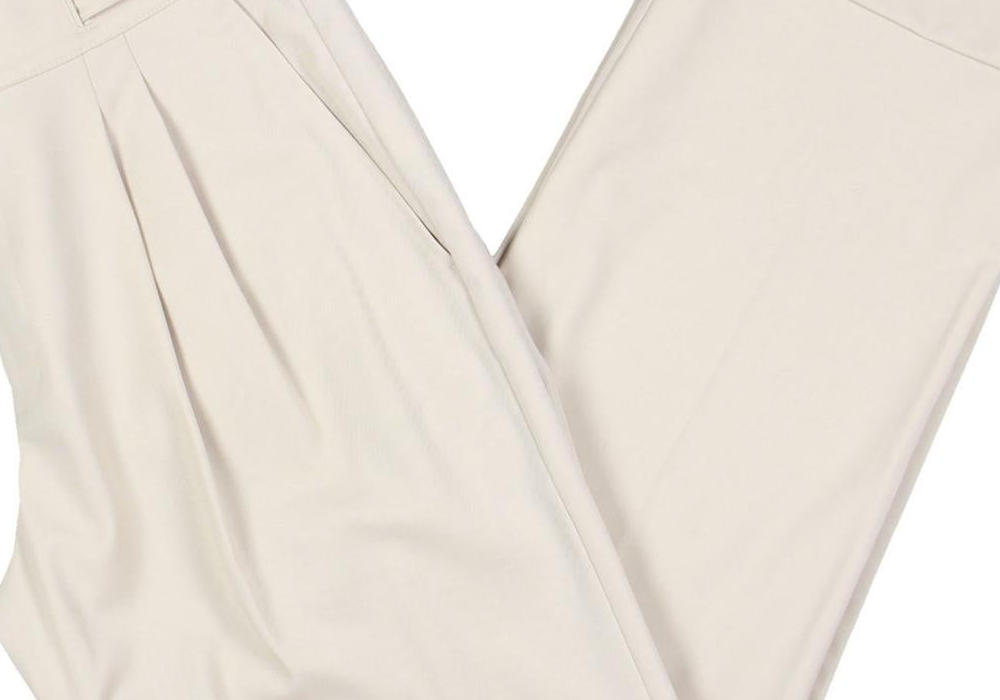 Calça reta plissada LAUREN Ralph Lauren em sarja mista de lã, cinza-claro