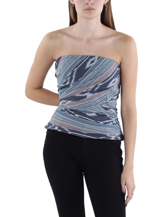 Blusa sem alças de algodão com listras geométricas Ralph Lauren, azul, tamanho 10