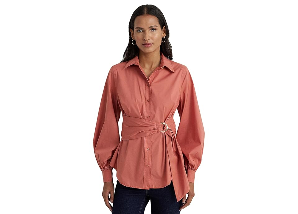 Camisa Ralph Lauren de algodão com amarração frontal, rosa, tamanho XS