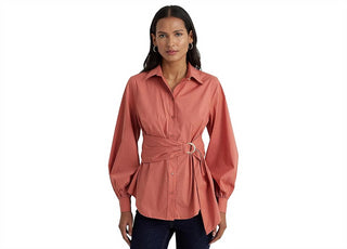 Camisa Ralph Lauren de algodão com amarração frontal, rosa, tamanho XS