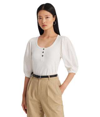 Camiseta Henley de algodão elástico com manga bufante LAUREN Ralph Lauren
