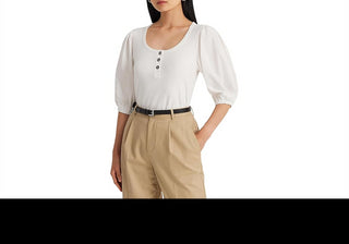 Camiseta Henley de algodão elástico com manga bufante LAUREN Ralph Lauren