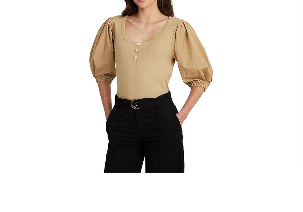 Camiseta Henley de algodão elástico com manga bufante LAUREN Ralph Lauren