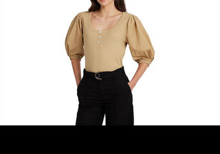 Camiseta Henley de algodão elástico com manga bufante LAUREN Ralph Lauren