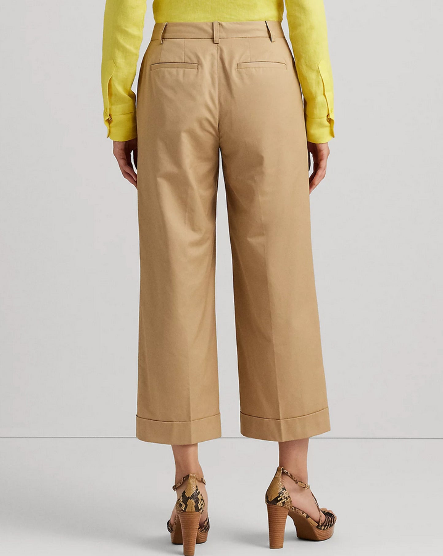 Calça curta feminina Lauren Ralph Lauren, plissada, de sarja de algodão, tamanho 16, Birch Tan