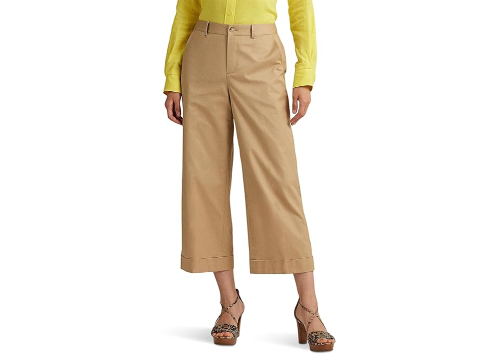 Calça curta feminina Lauren Ralph Lauren, plissada, de sarja de algodão, tamanho 16, Birch Tan
