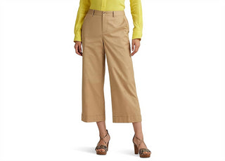 Calça curta feminina Lauren Ralph Lauren, plissada, de sarja de algodão, tamanho 16, Birch Tan