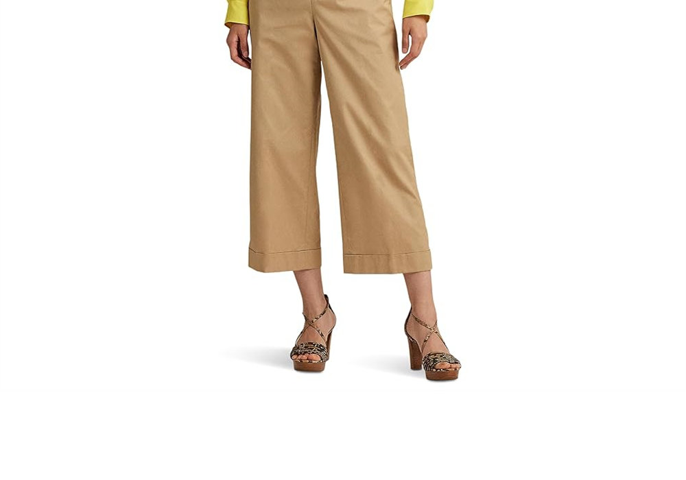 Calça curta feminina Lauren Ralph Lauren, plissada, de sarja de algodão, tamanho 16, Birch Tan