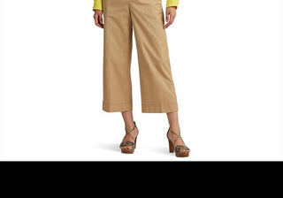 Calça curta feminina Lauren Ralph Lauren, plissada, de sarja de algodão, tamanho 16, Birch Tan