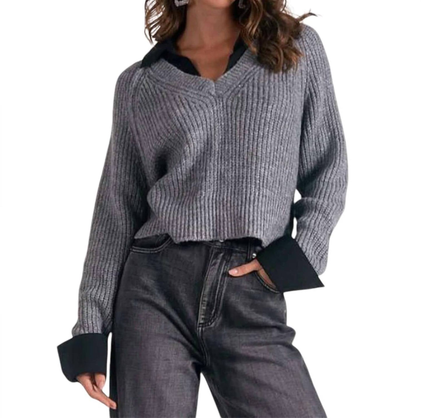Elan - Little Stevie Layered Sweater/Shirt Combo