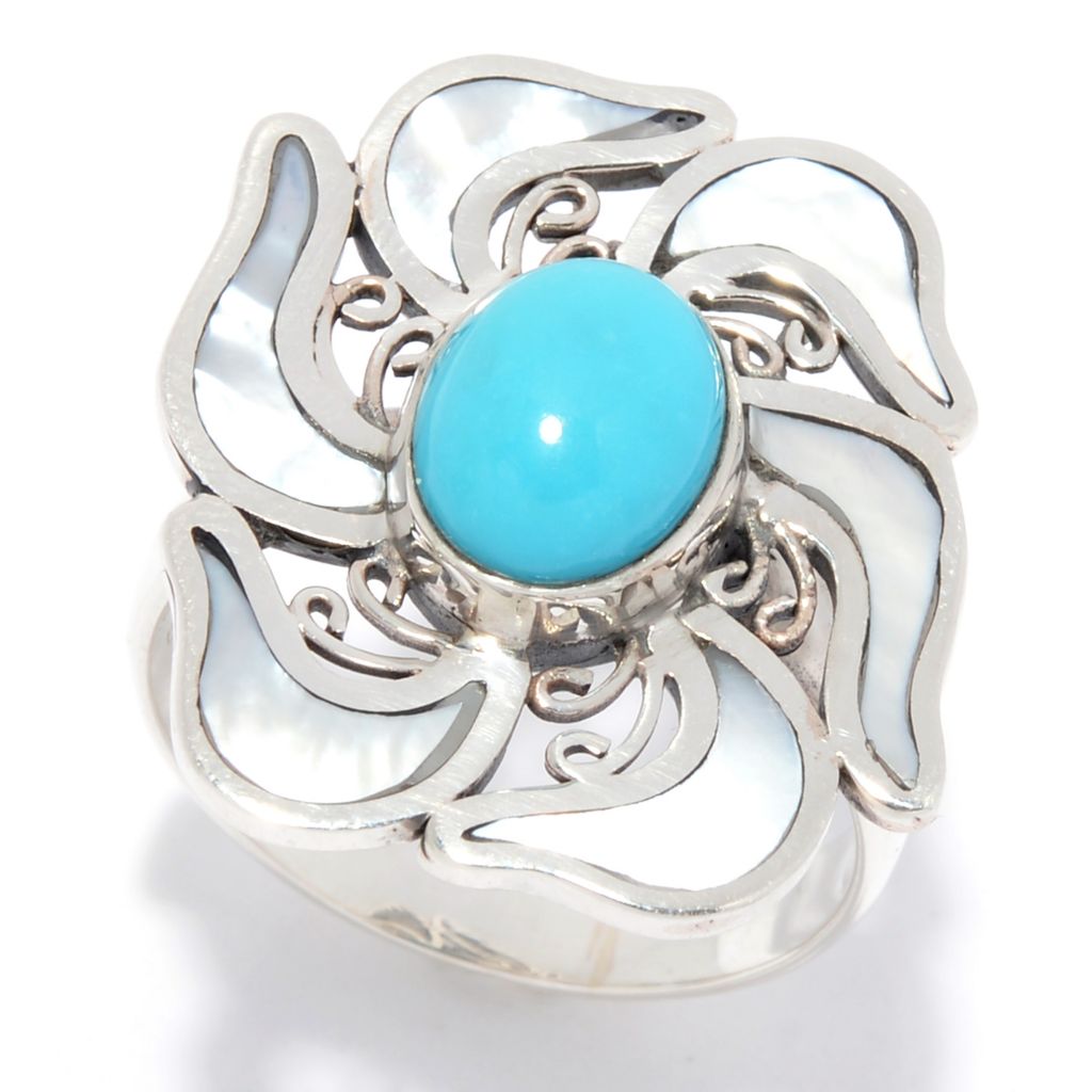 Anel de turquesa e madrepérola Artisan Silver by Samuel B. Sleeping Beauty, 5,89 gramas