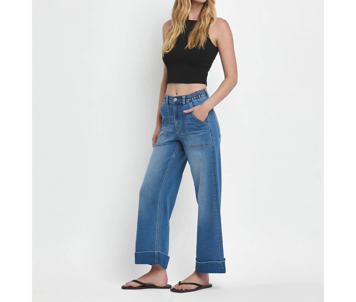 Vervet By Flying Monkey - Enviably High Rise Double Cuffed Baggy Wide Jeans