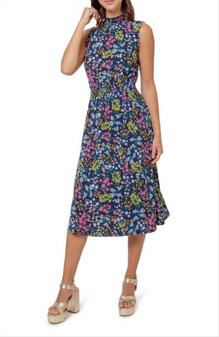 Vestido sem mangas com estampa floral Samantha da Leota para mulheres, azul, tamanho X-S