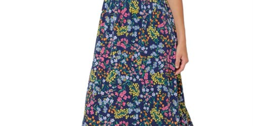 Vestido sem mangas com estampa floral Samantha da Leota para mulheres, azul, tamanho X-S