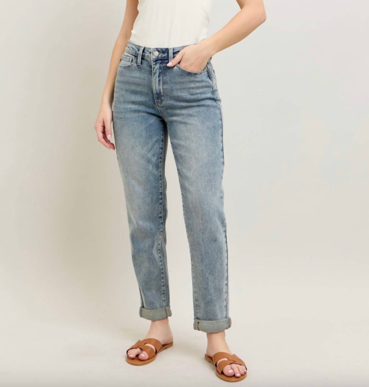 Judy Blue - High Waist Double Roll Cuff Boyfriend Jeans