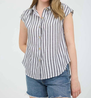 Blu Pepper - Camisa de botões com gola listrada e manga curta