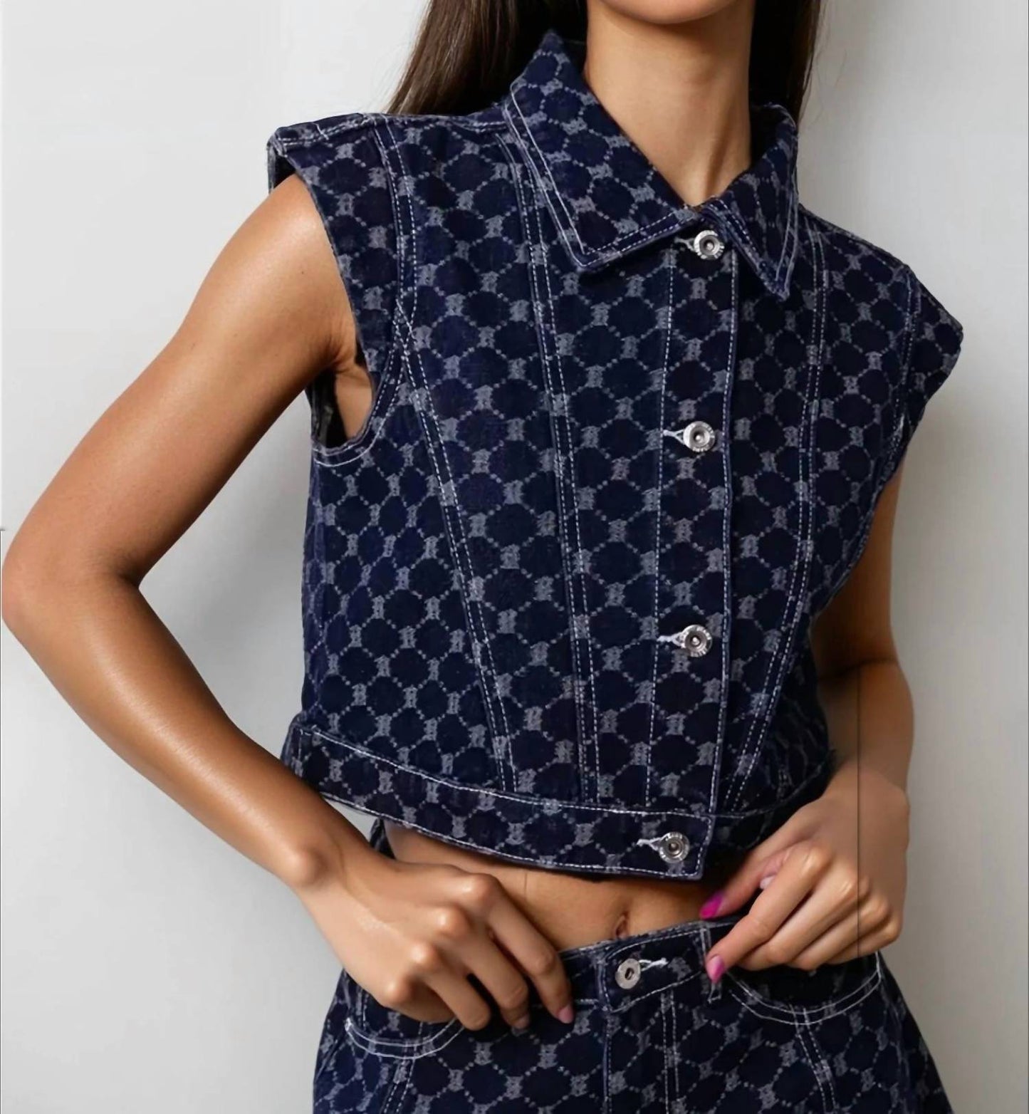 Amylynn - Denim Diamond Pattern Vest