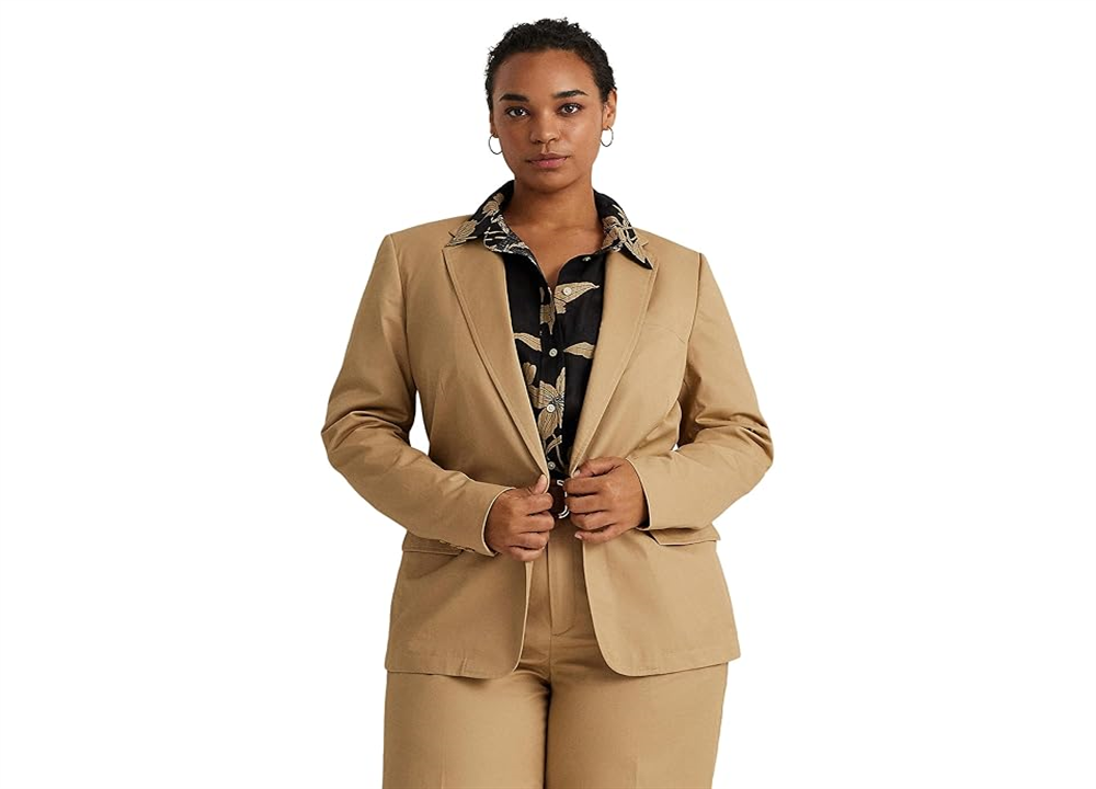 Blazer de sarja de algodão plus size LAUREN Ralph Lauren bege