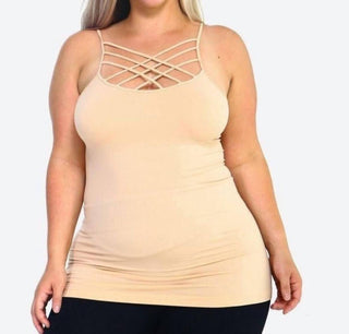 Zenana - Camisola sem costura com tiras cruzadas – Plus