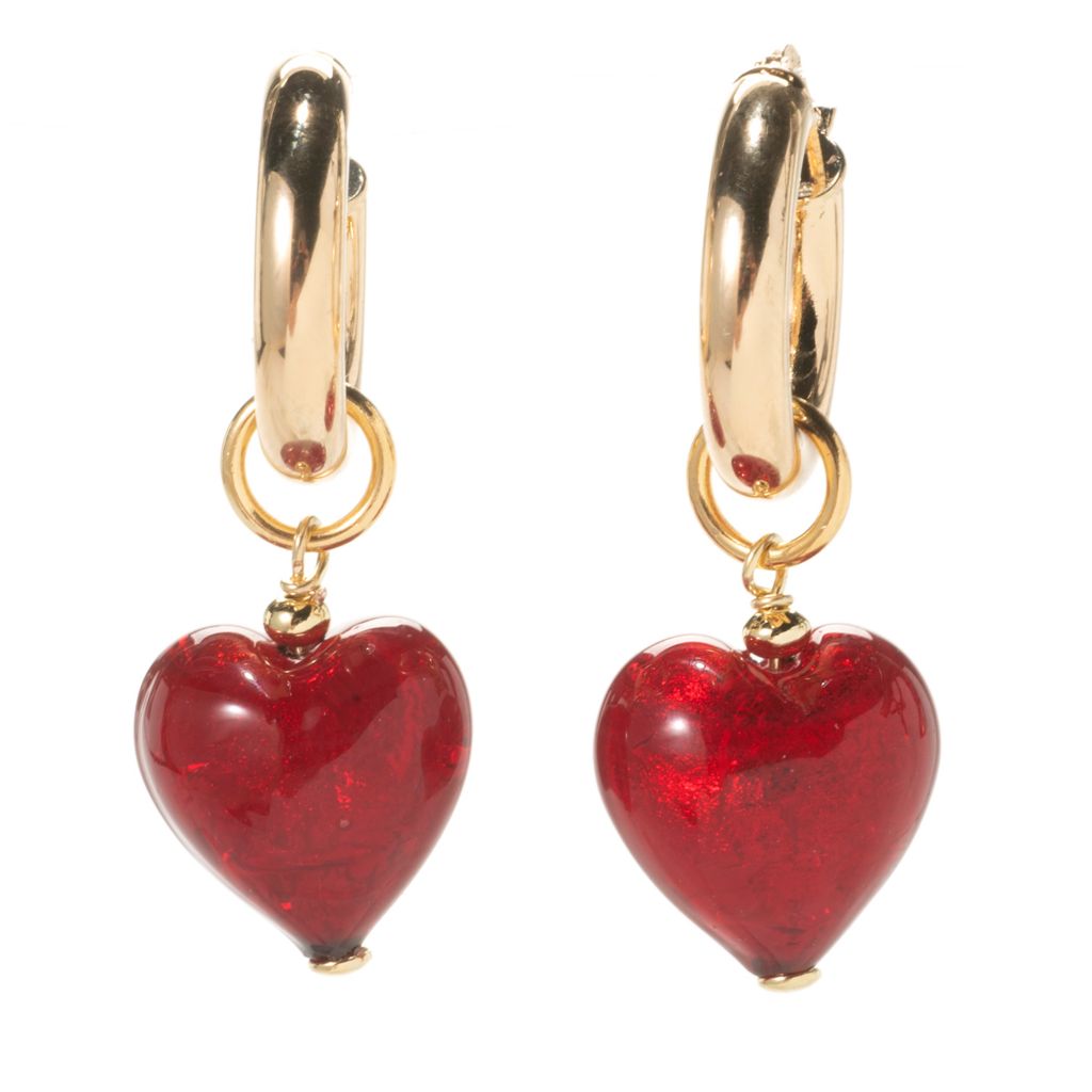 Brincos de argola Huggie banhados a ouro 18K da Toscana Italiana com pingente de vidro Murano